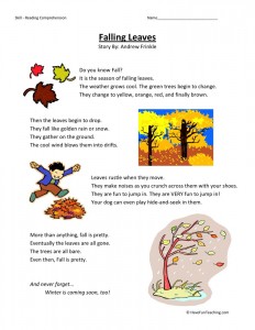 Reading Comprehension Worksheet - Falling Leaves