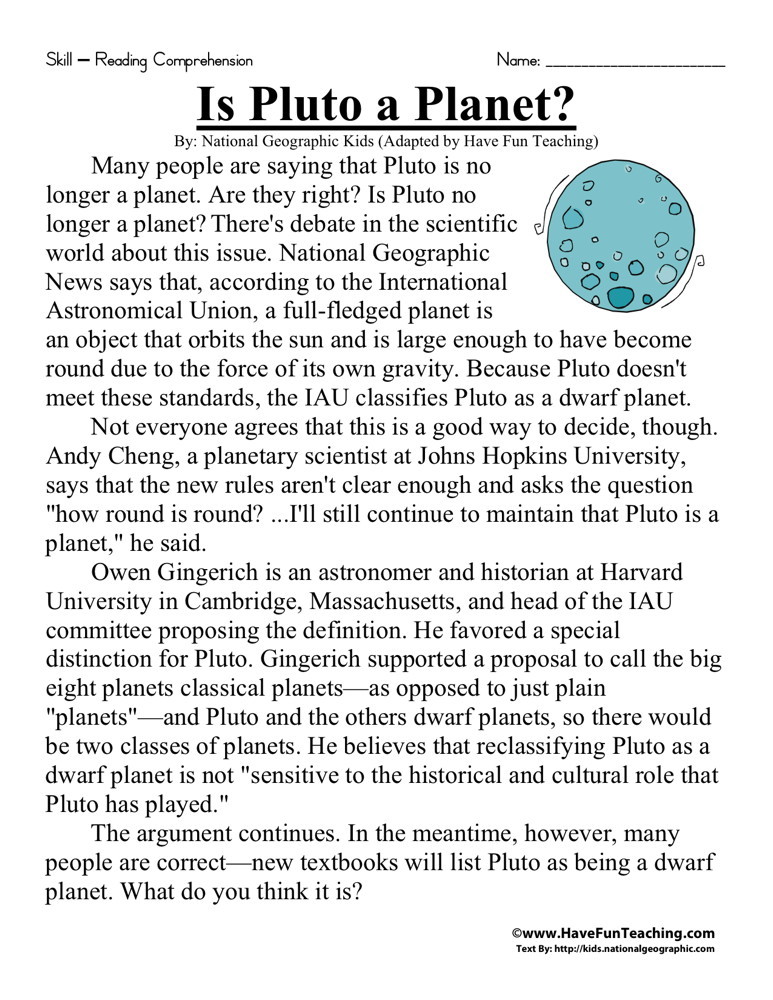 reading-comprehension-worksheet-is-pluto-a-planet