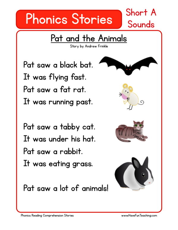 Reading Comprehension Worksheet - Pat and the Animals