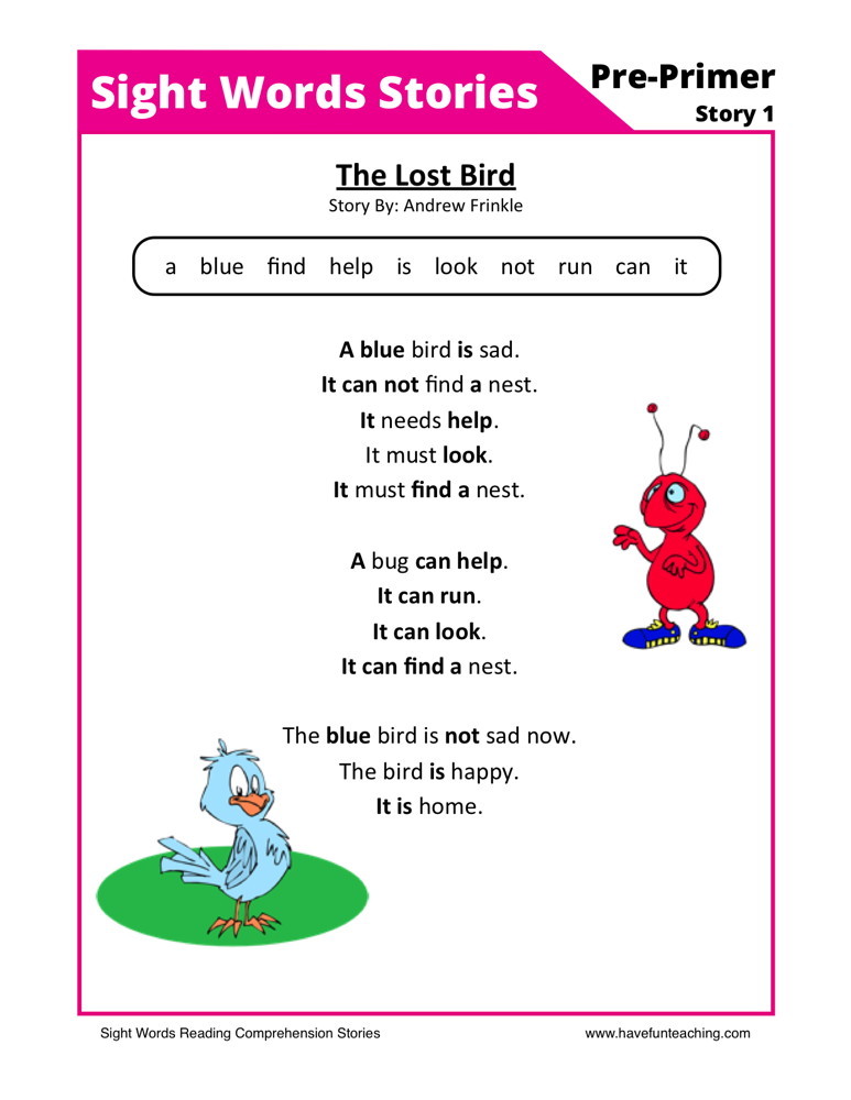 free sight words reading comprehension 1 - Reading Comprehension For Kindergarten