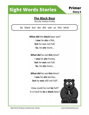 Reading Comprehension Worksheet - The Black Bear